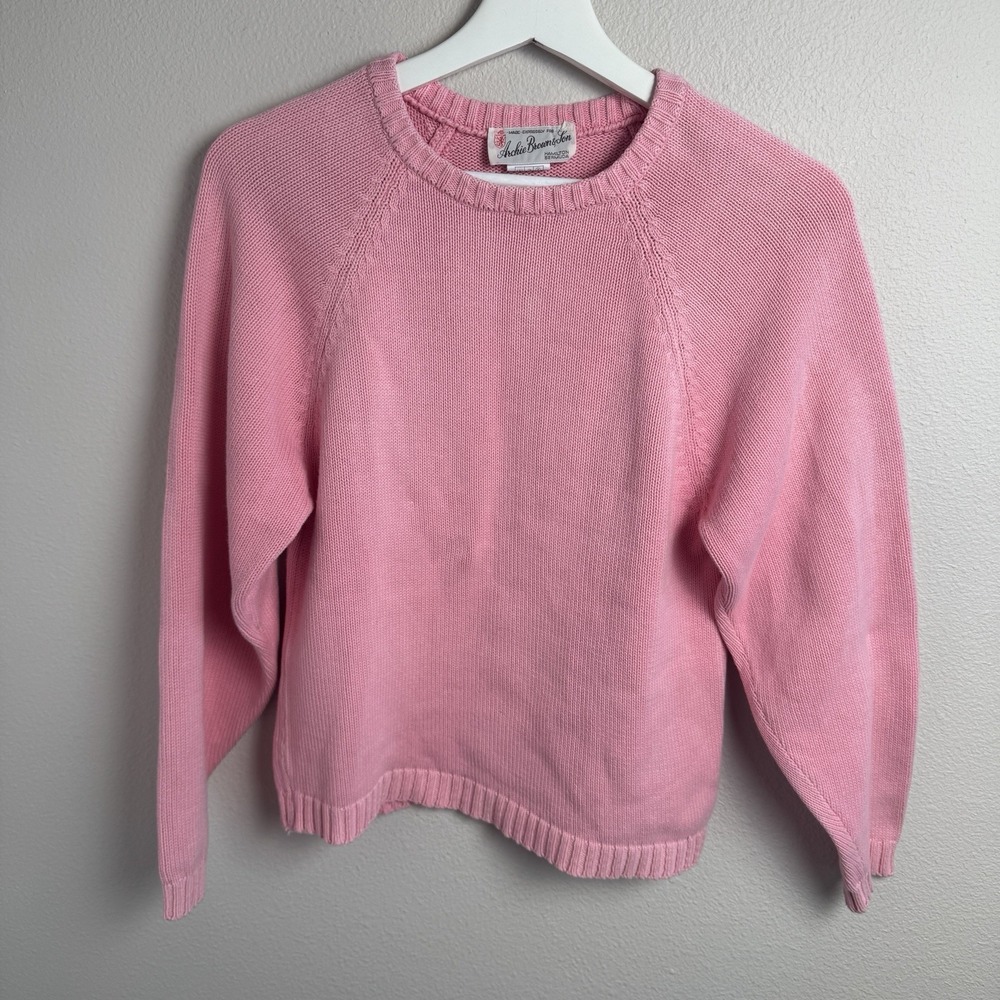 Archie Brown & Son Women's Pink Cotton Cable Knit Sweater Size Small Preppy